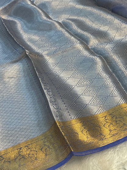 Royal Blue Handloom Tissue Banarasi Brocade Saree