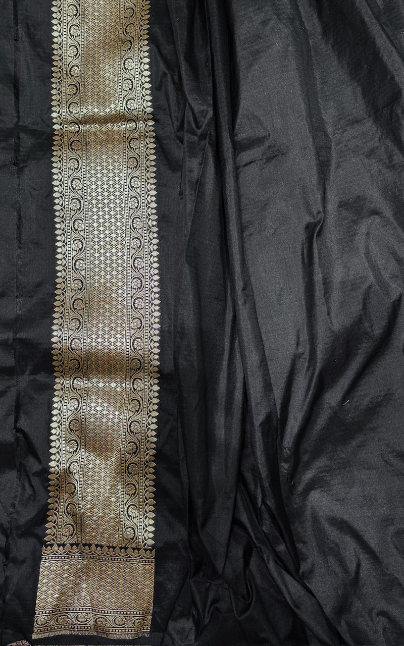 Black Pure Banarasi Katan Silk Saree
