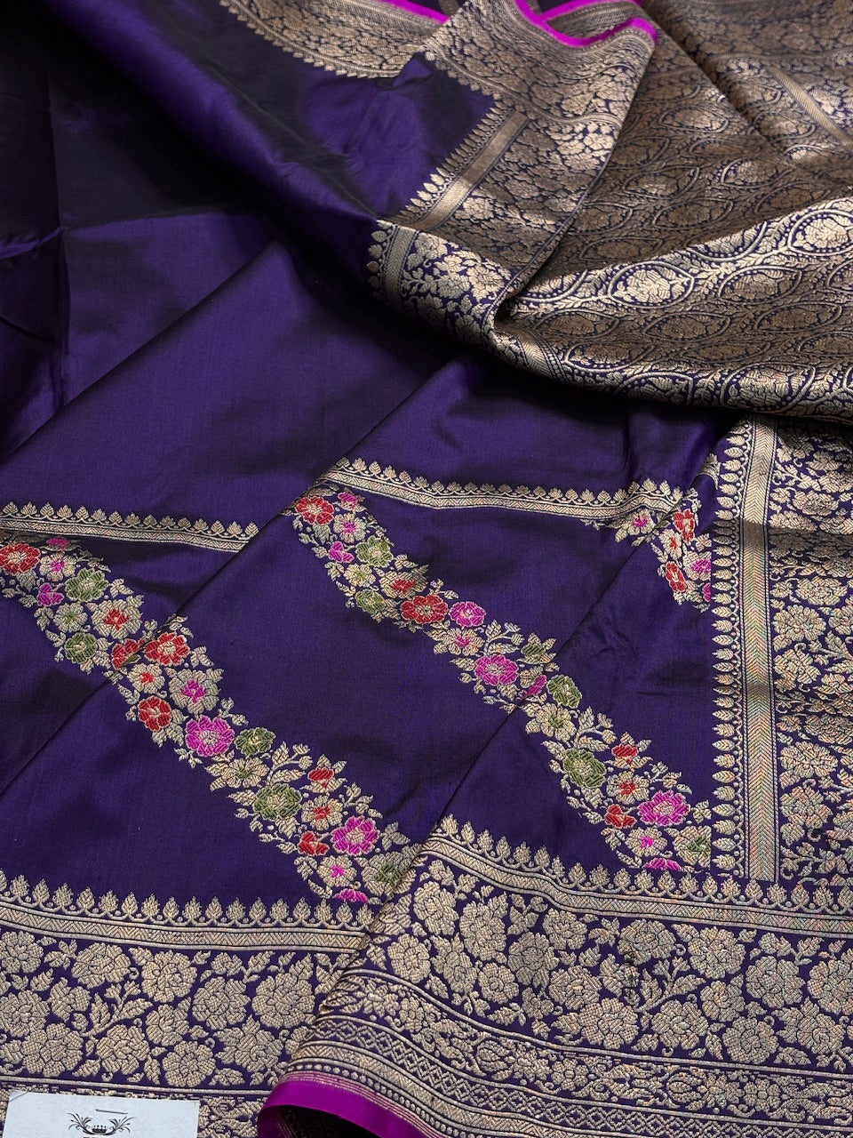 Navy Blue Pure Banarasi Katan Silk Handloom Saree
