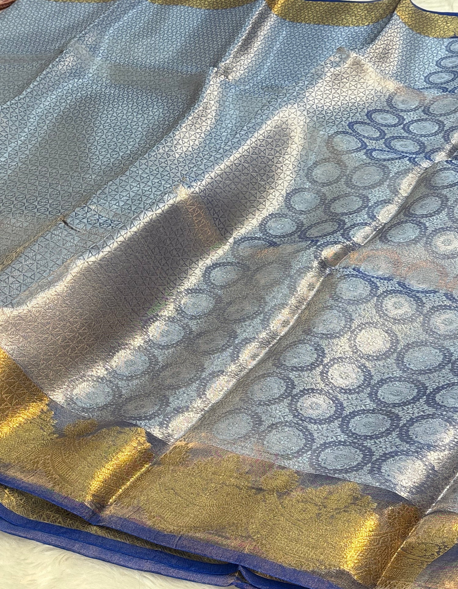 Royal Blue Handloom Tissue Banarasi Brocade Saree