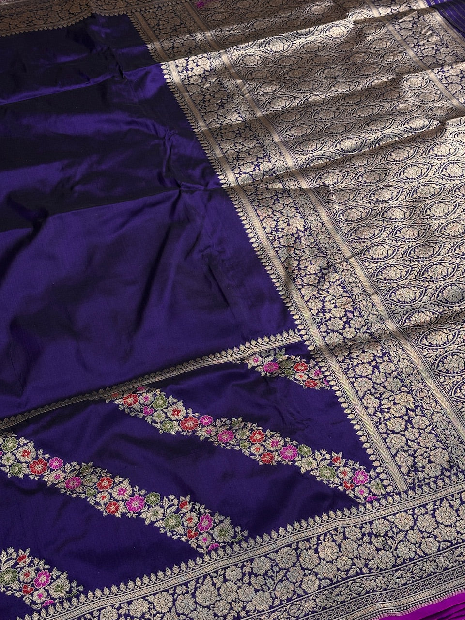 Navy Blue Pure Banarasi Katan Silk Handloom Saree