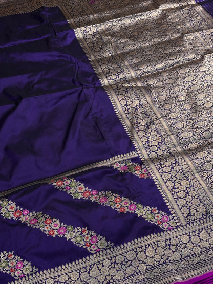 Navy Blue Pure Banarasi Katan Silk Handloom Saree