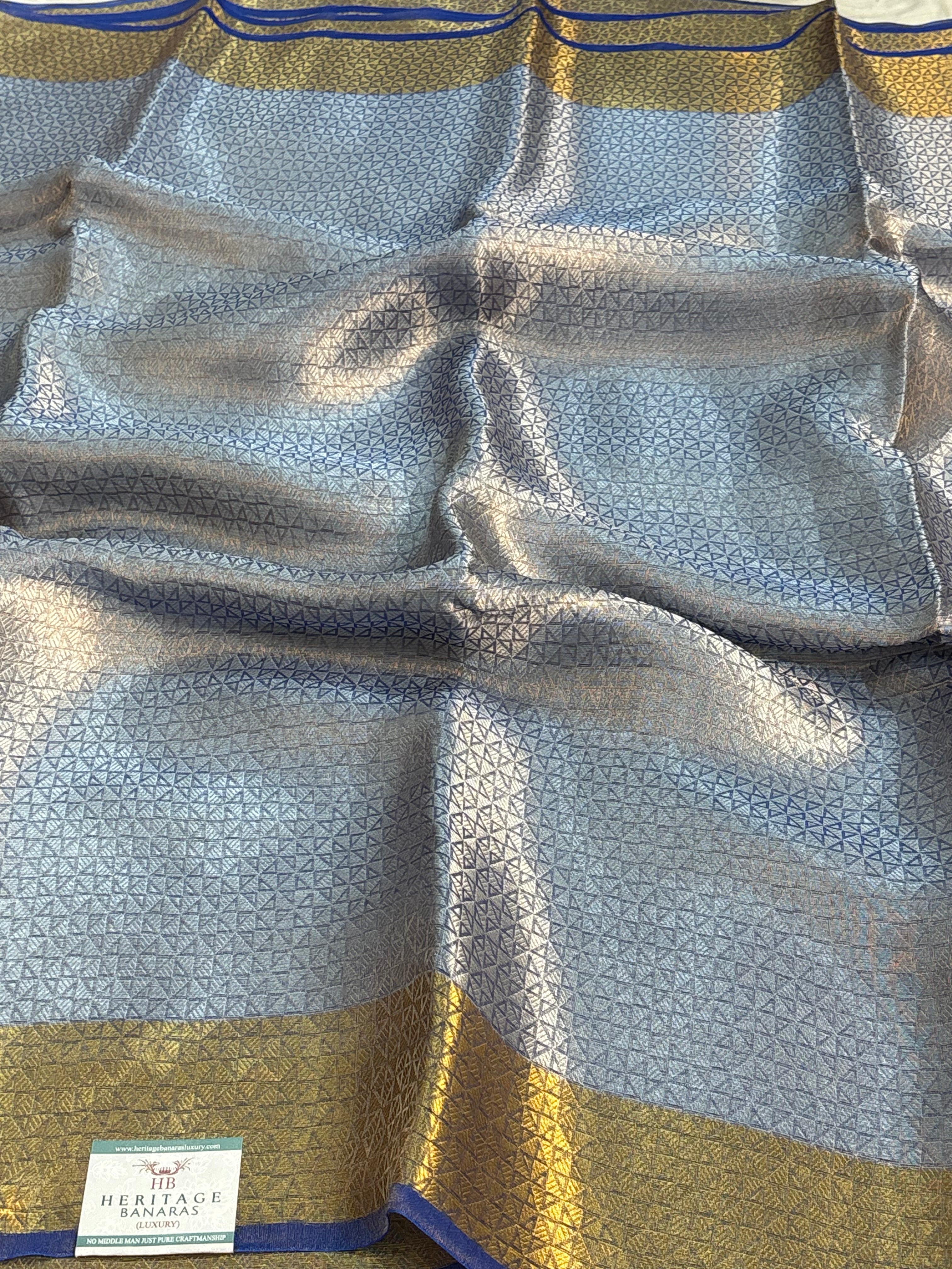 Royal Blue Handloom Tissue Banarasi Brocade Saree