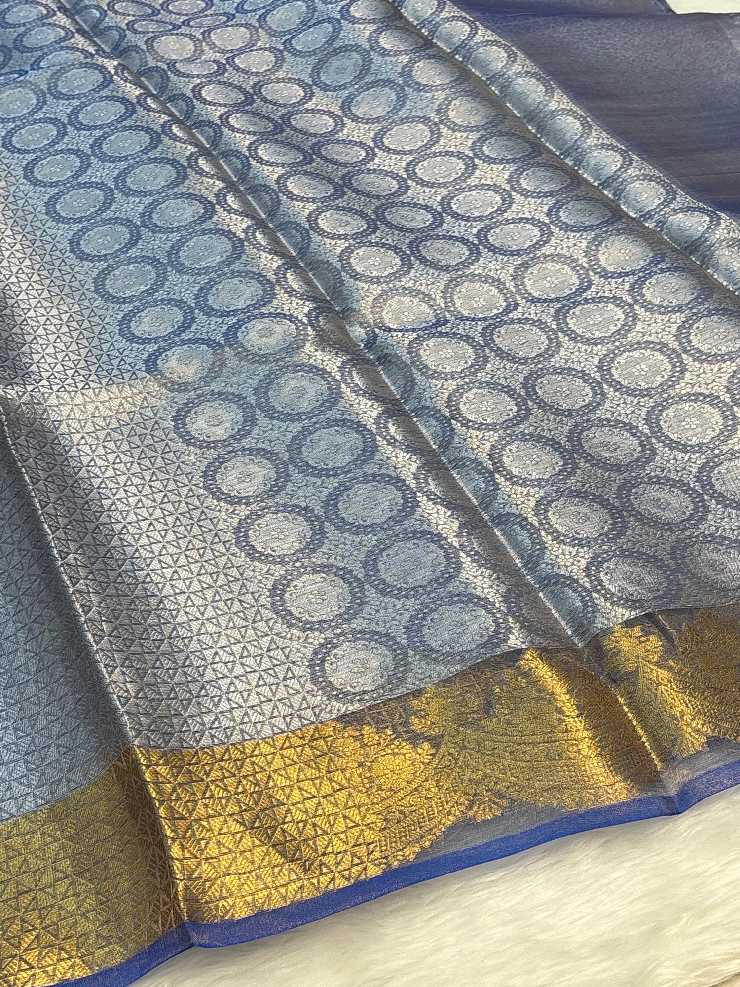 Royal Blue Handloom Tissue Banarasi Brocade Saree