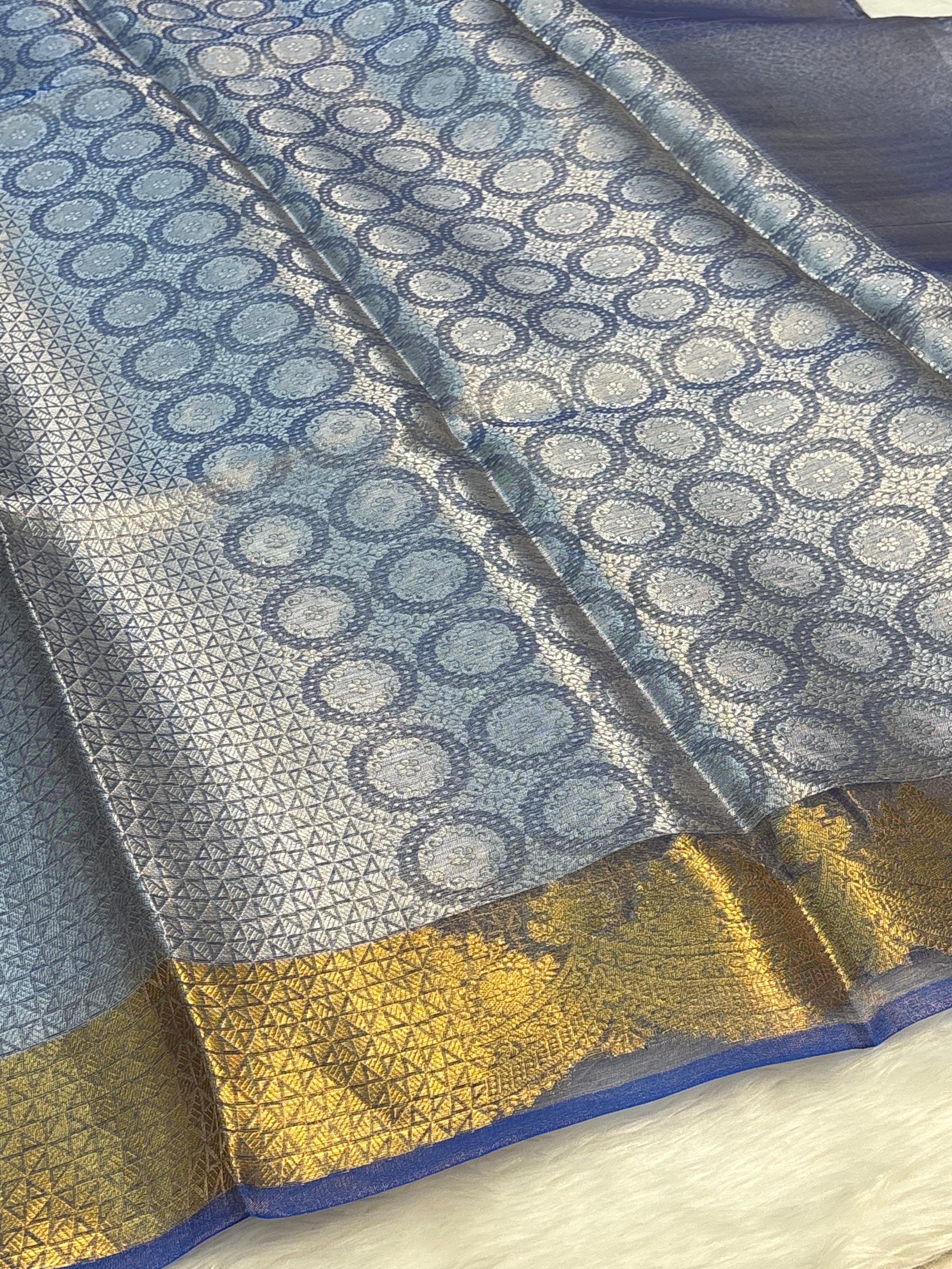 Royal Blue Handloom Tissue Banarasi Brocade Saree