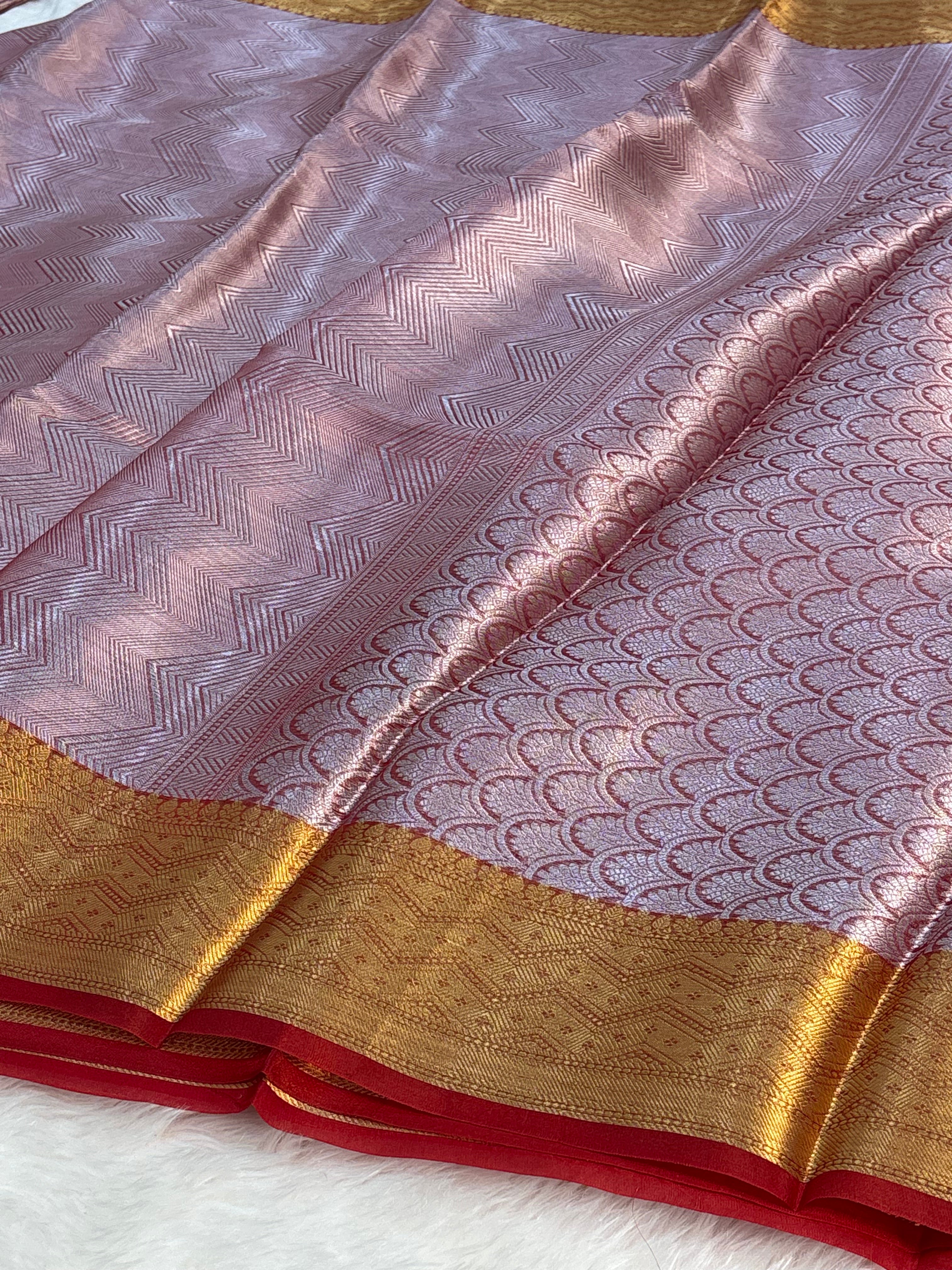 Red Handloom Tissue Banarasi Brocade Saree