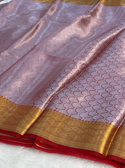 Red Handloom Tissue Banarasi Brocade Saree