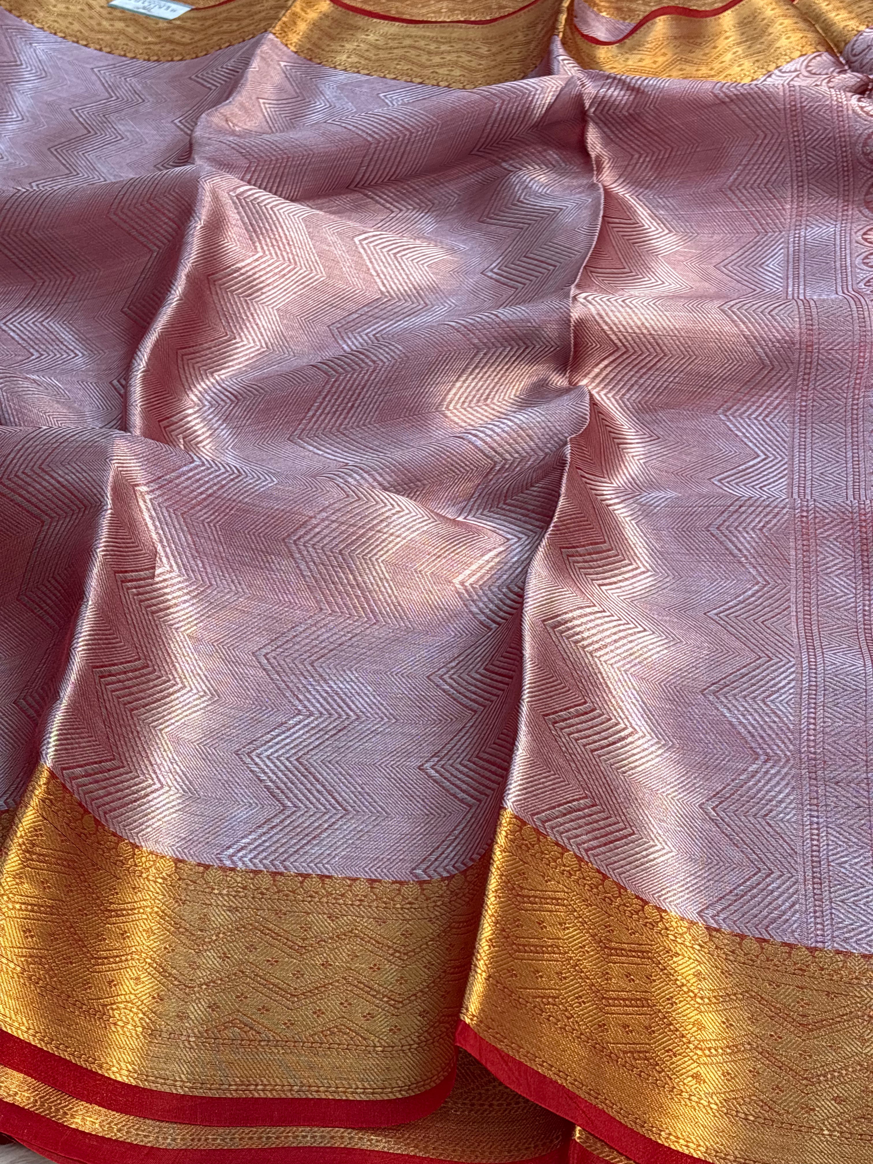 Red Handloom Tissue Banarasi Brocade Saree