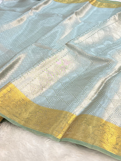 Grey Handloom Tissue Banarasi Brocade Saree