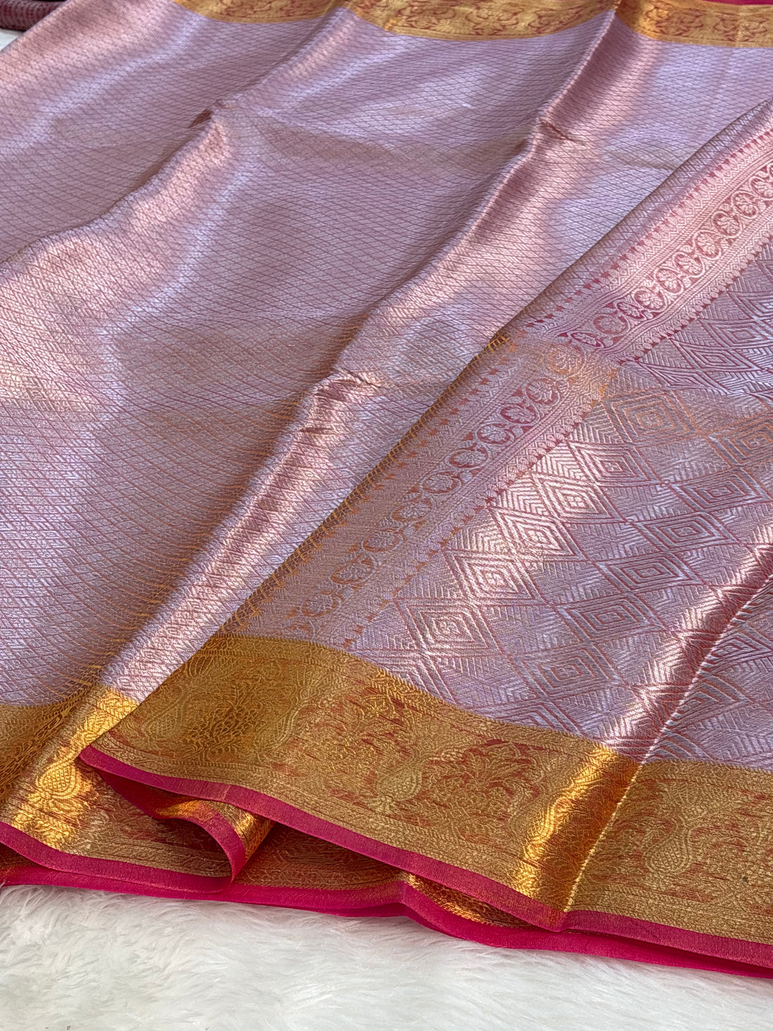 Pinkish Orange Handloom Tissue Banarasi Brocade Saree