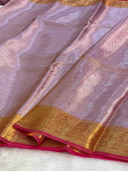 Pinkish Orange Handloom Tissue Banarasi Brocade Saree