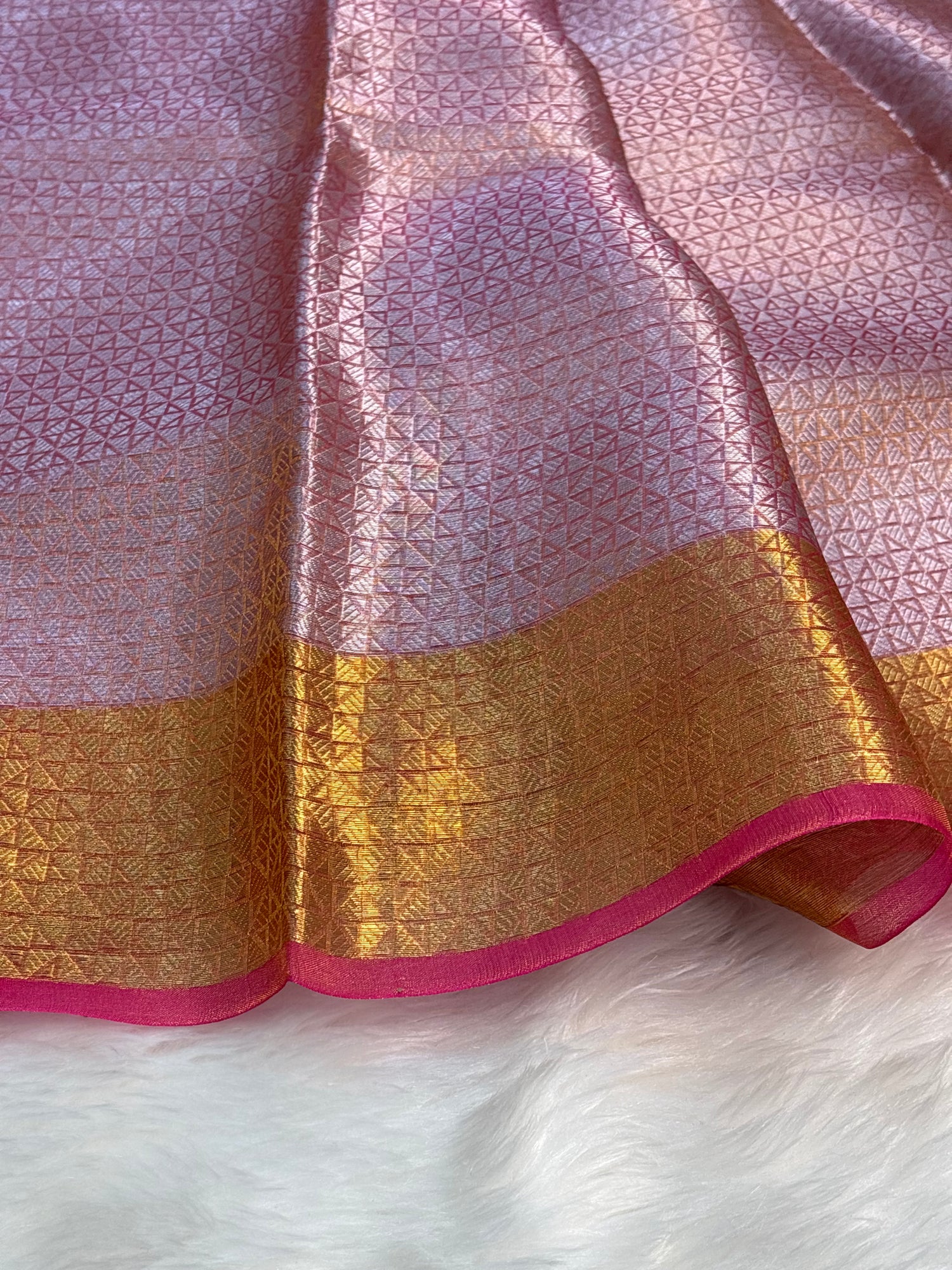 Pinkish Orange Handloom Tissue Banarasi Brocade Saree
