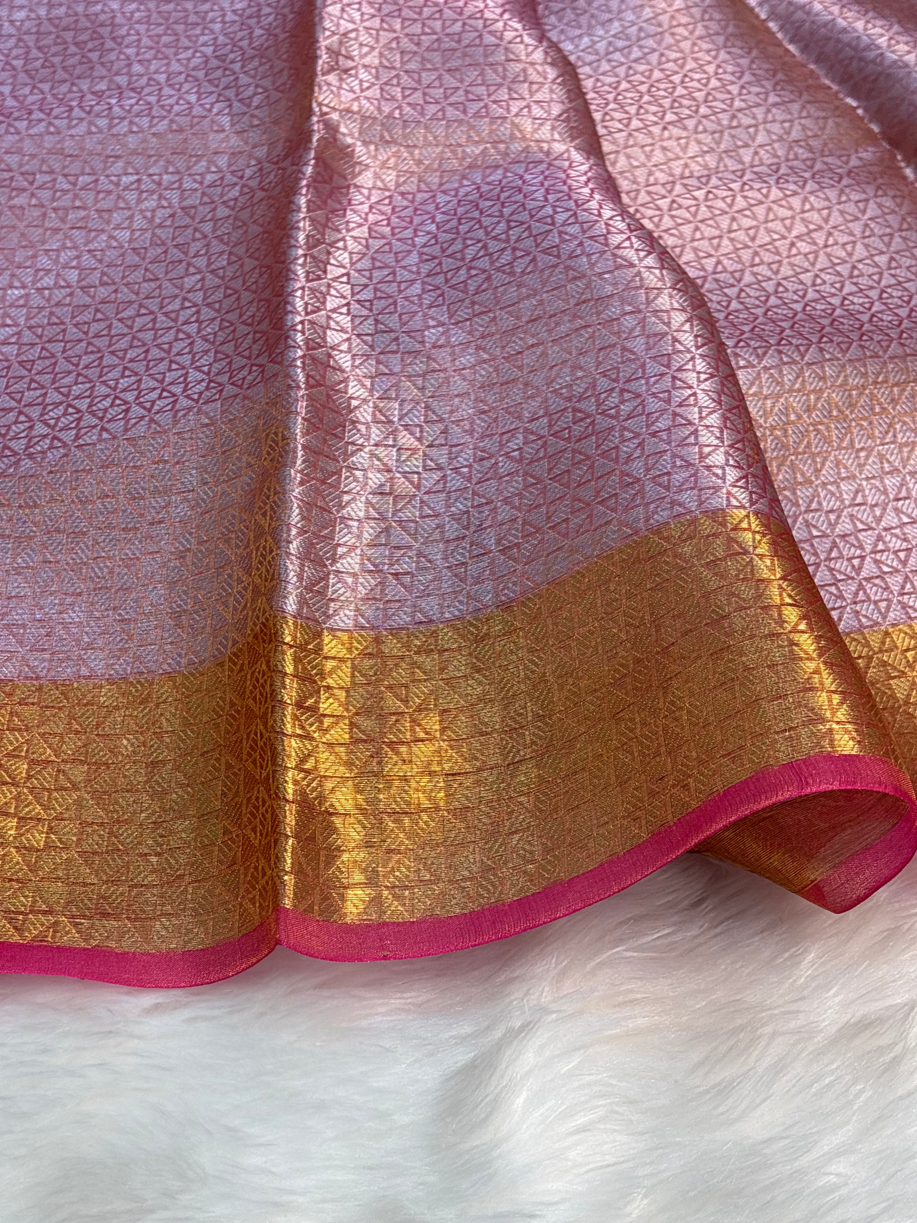 Pinkish Orange Handloom Tissue Banarasi Brocade Saree