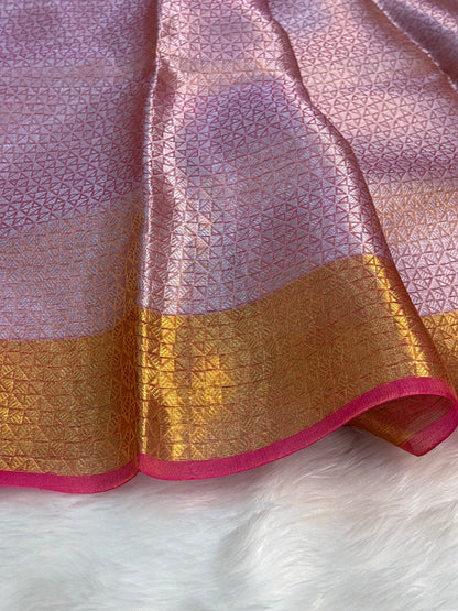 Pinkish Orange Handloom Tissue Banarasi Brocade Saree