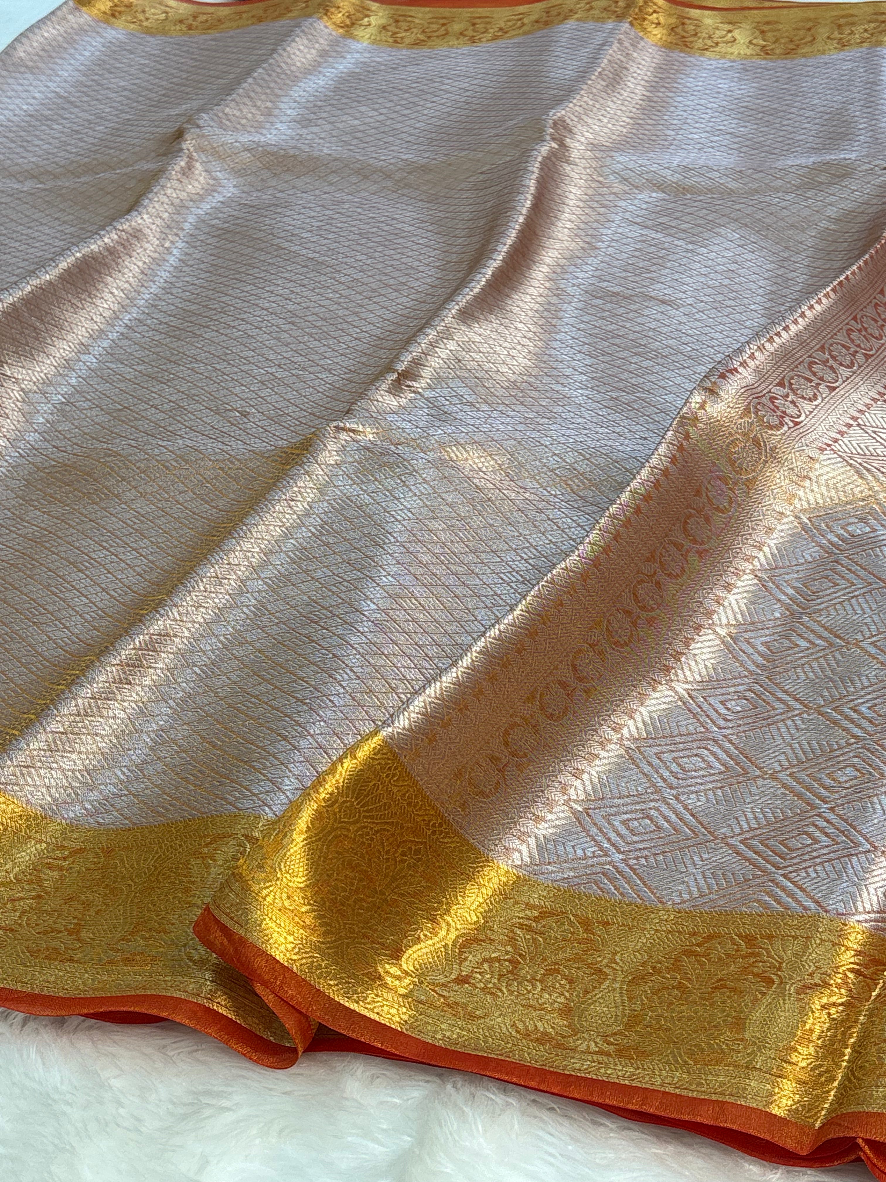 Orange Handloom Tissue Banarasi Brocade Saree