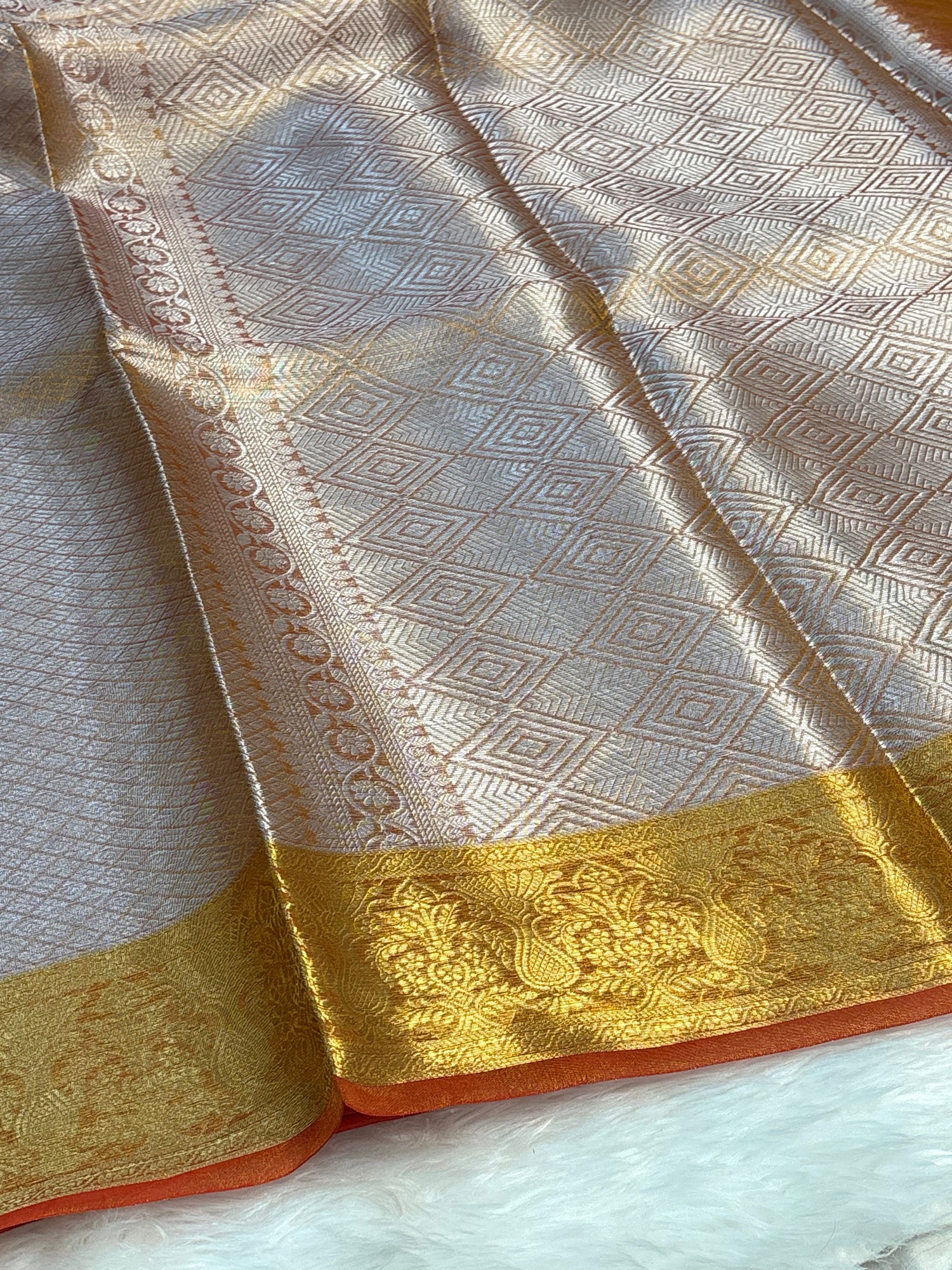 Orange Handloom Tissue Banarasi Brocade Saree