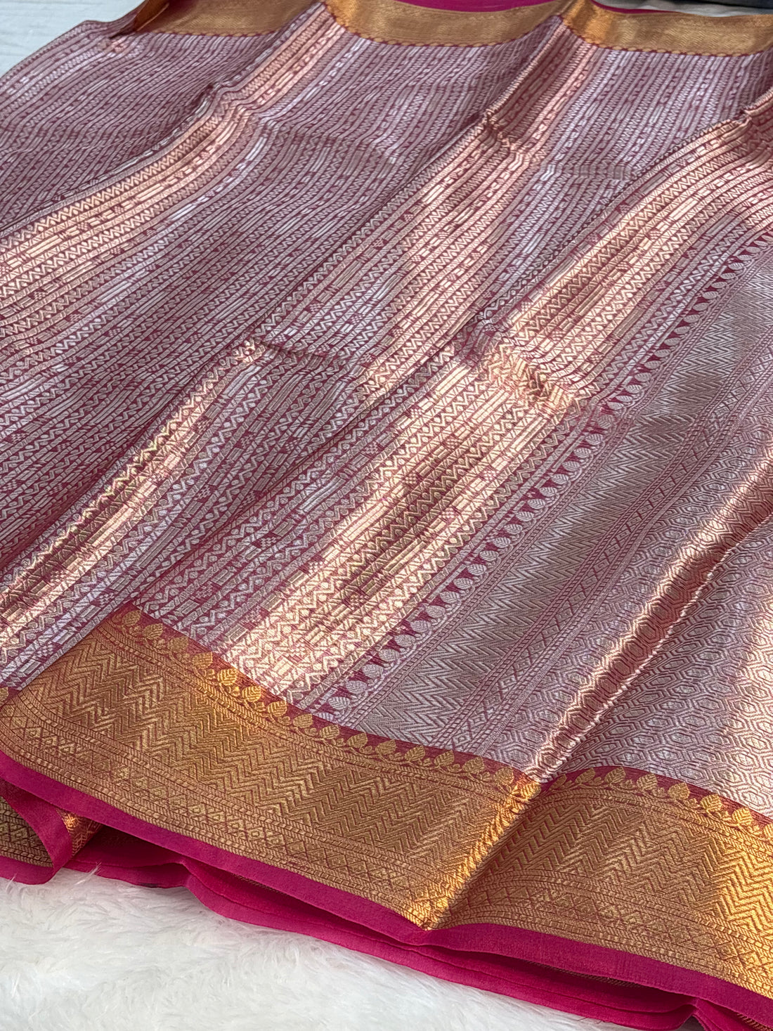 Pink Handloom Tissue Banarasi Brocade Saree
