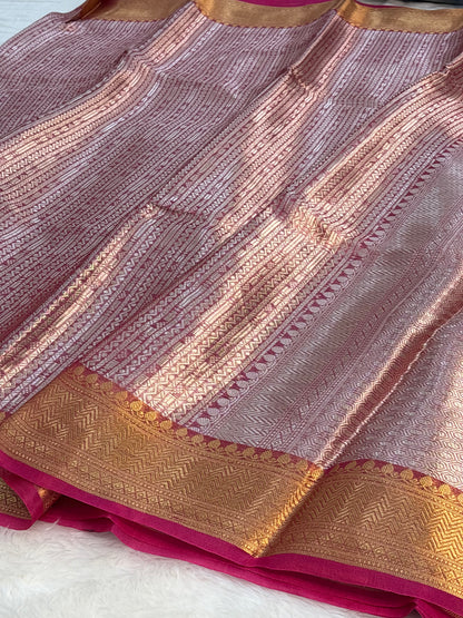 Pink Handloom Tissue Banarasi Brocade Saree