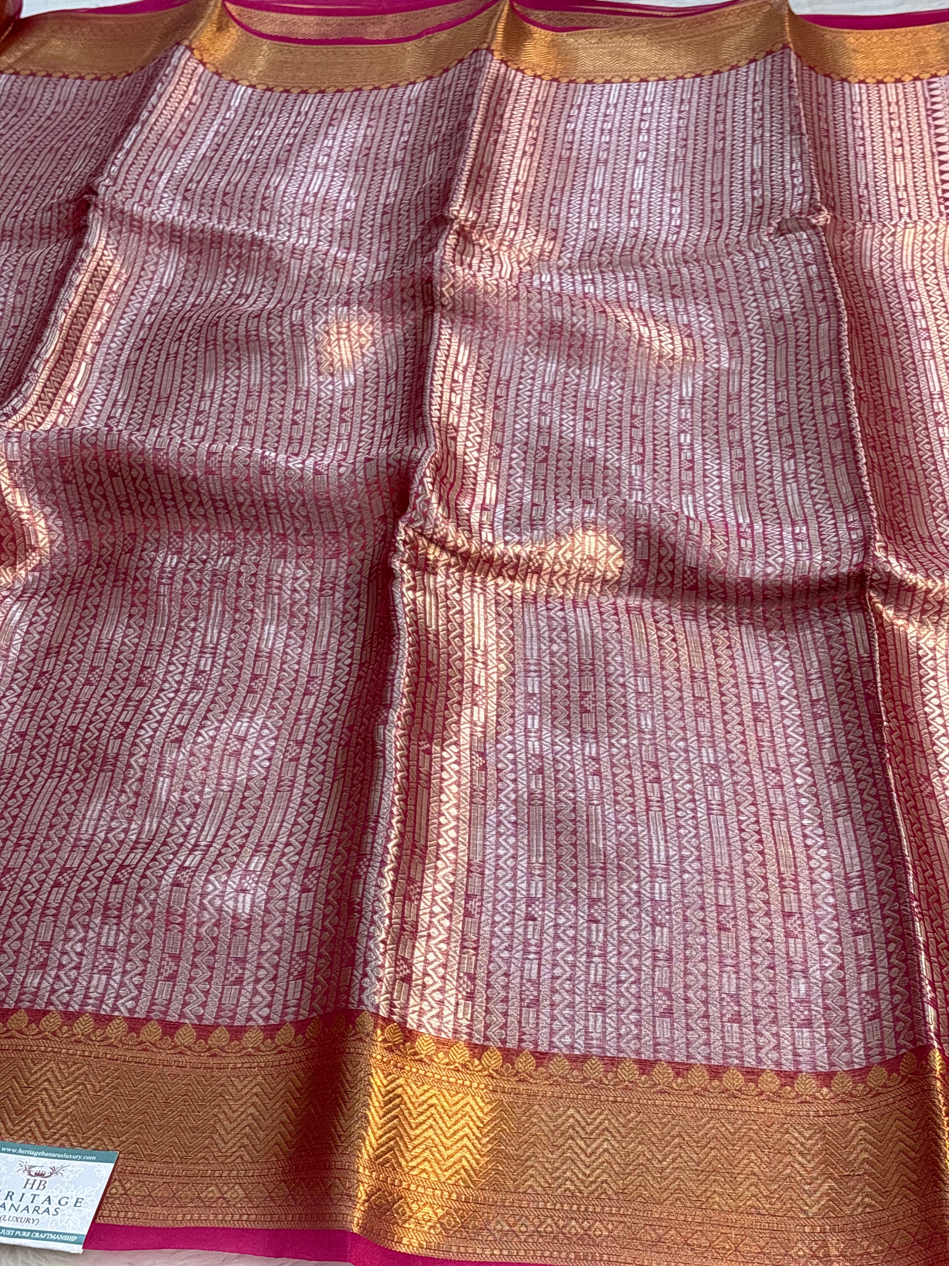 Pink Handloom Tissue Banarasi Brocade Saree