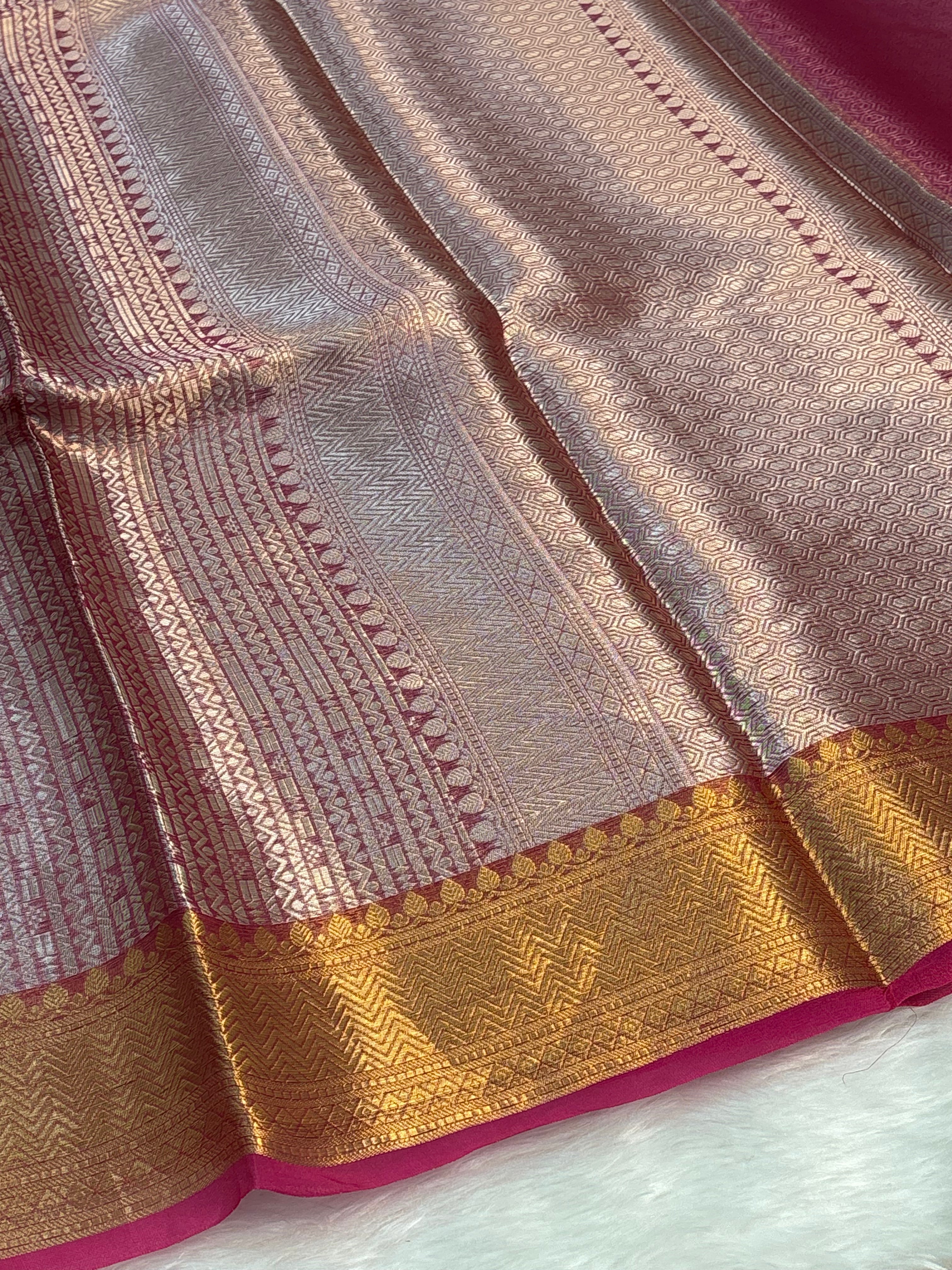 Pink Handloom Tissue Banarasi Brocade Saree