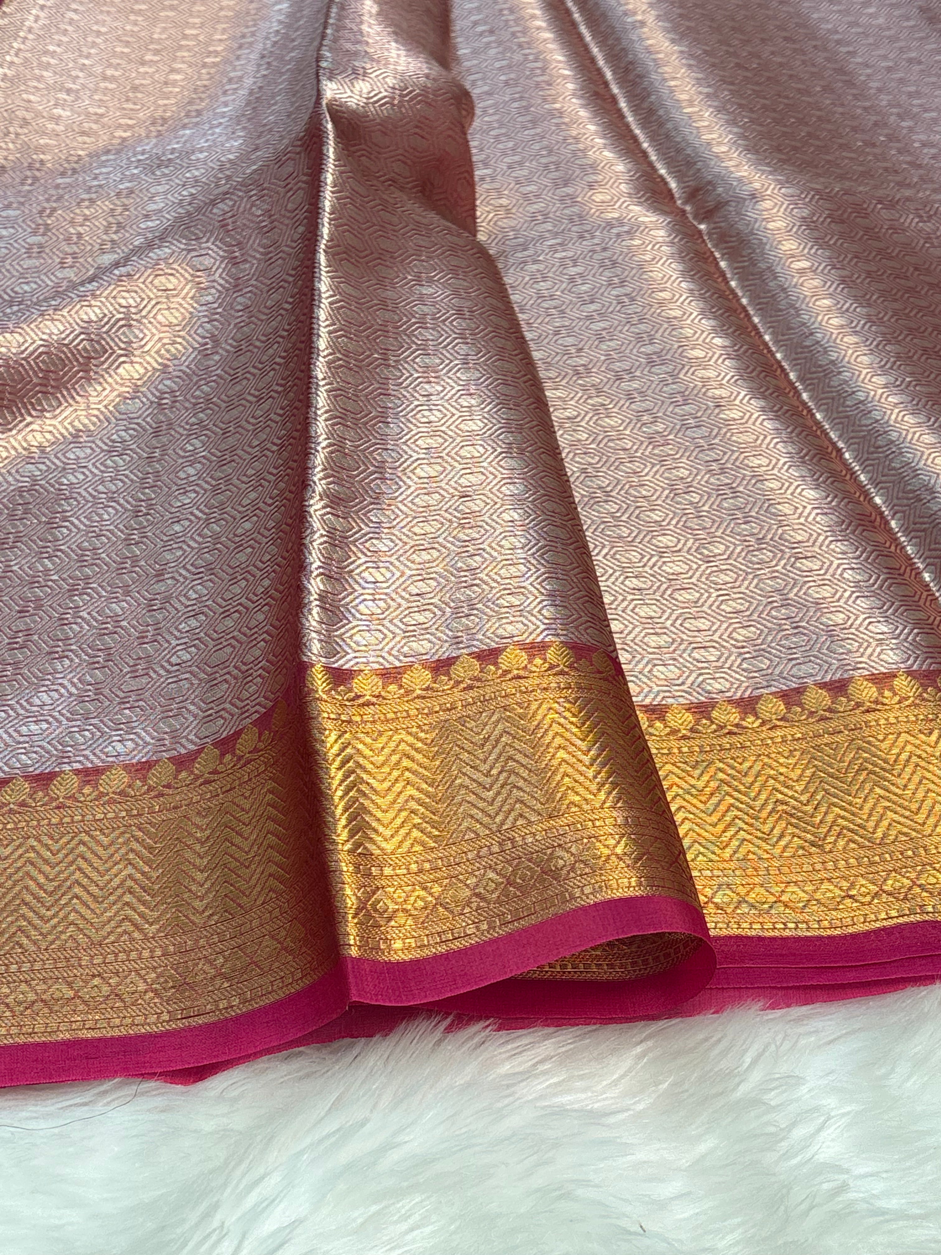 Pink Handloom Tissue Banarasi Brocade Saree