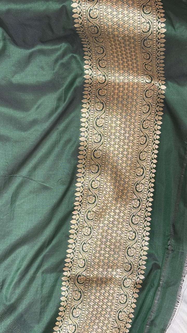 Dark Green Pure Banarasi Katan Silk Saree