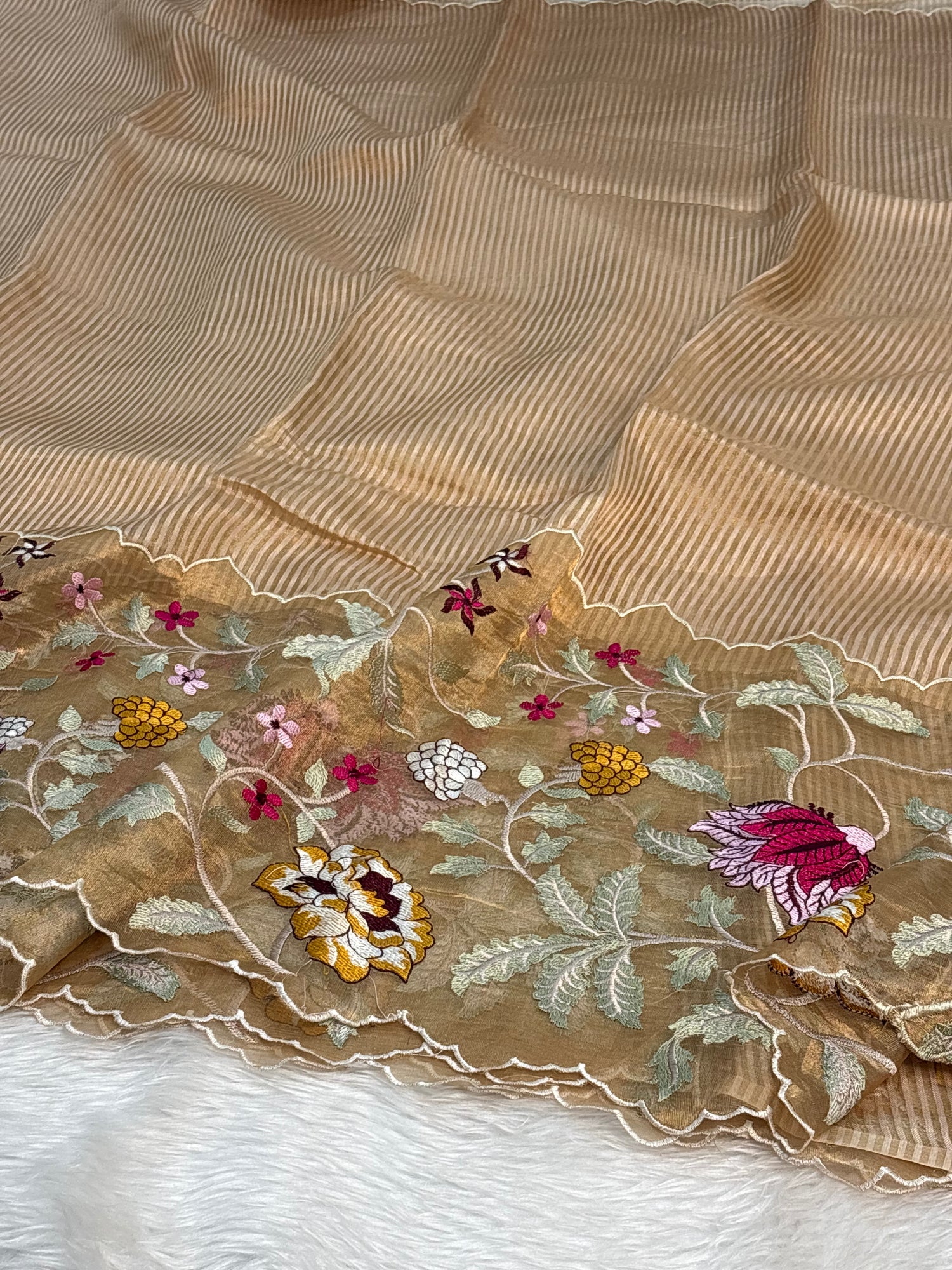 Gold Shaded Handloom Tissue Banarasi Saree