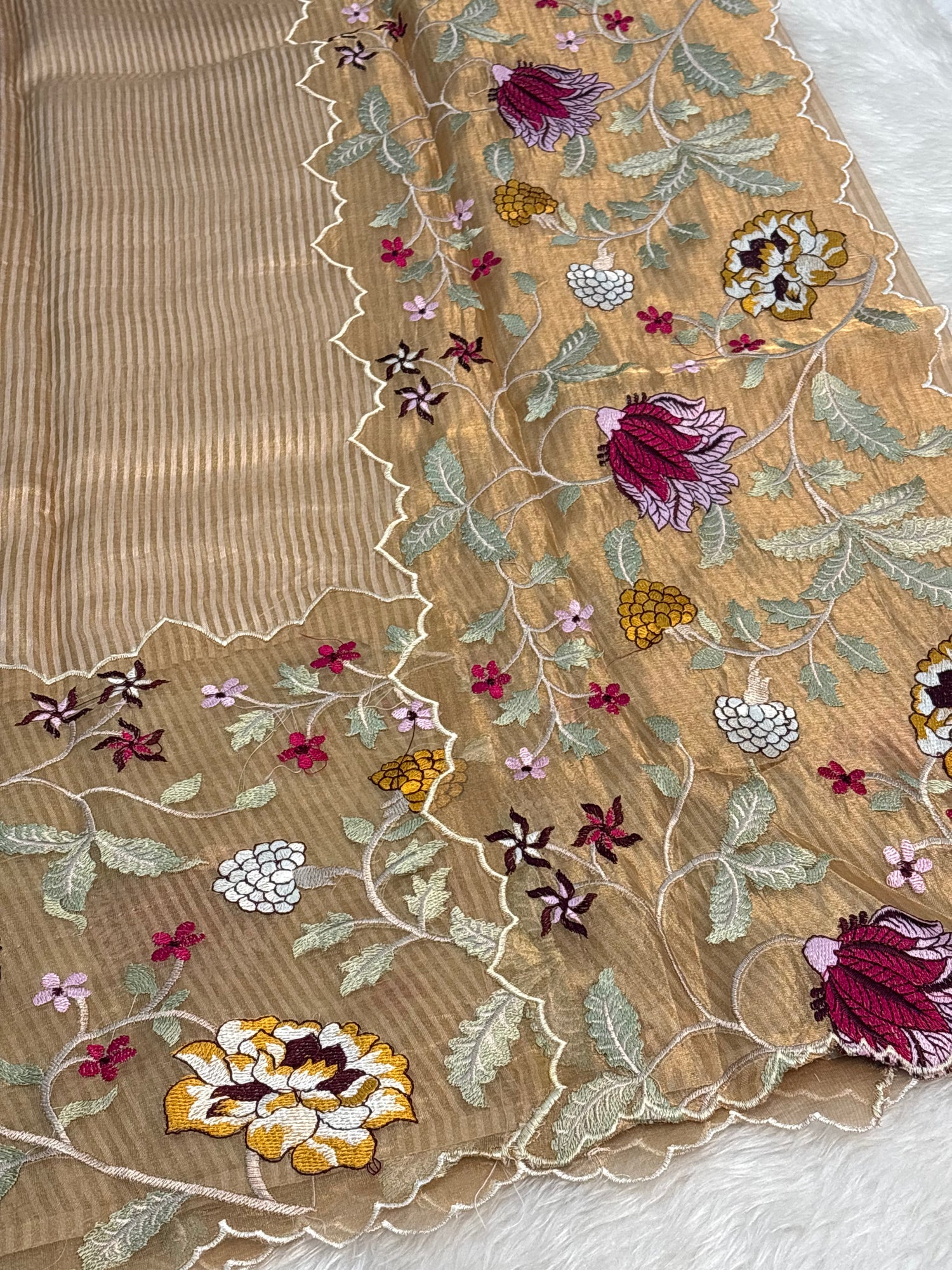 Gold Shaded Handloom Tissue Banarasi Saree