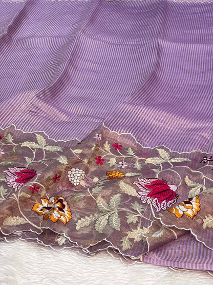 Purple Handloom Tissue Saree