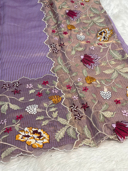 Purple Handloom Tissue Saree