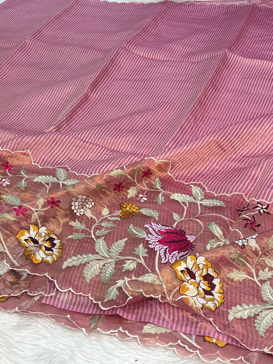 Pink Shaded Handloom Tissue Banarasi Saree