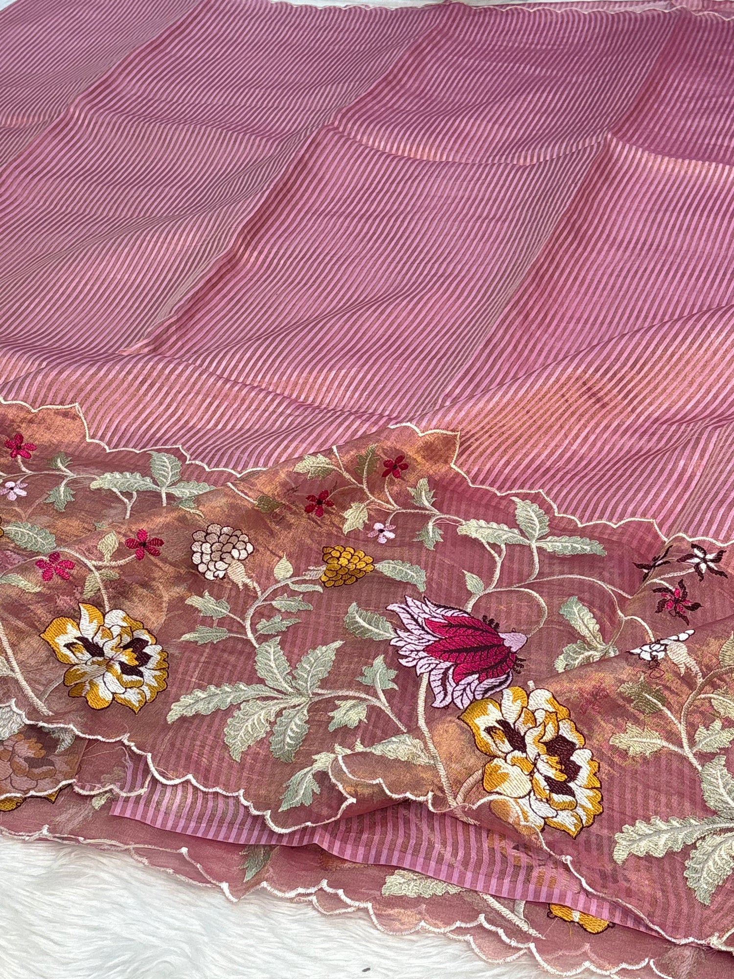 Pink Shaded Handloom Tissue Banarasi Saree