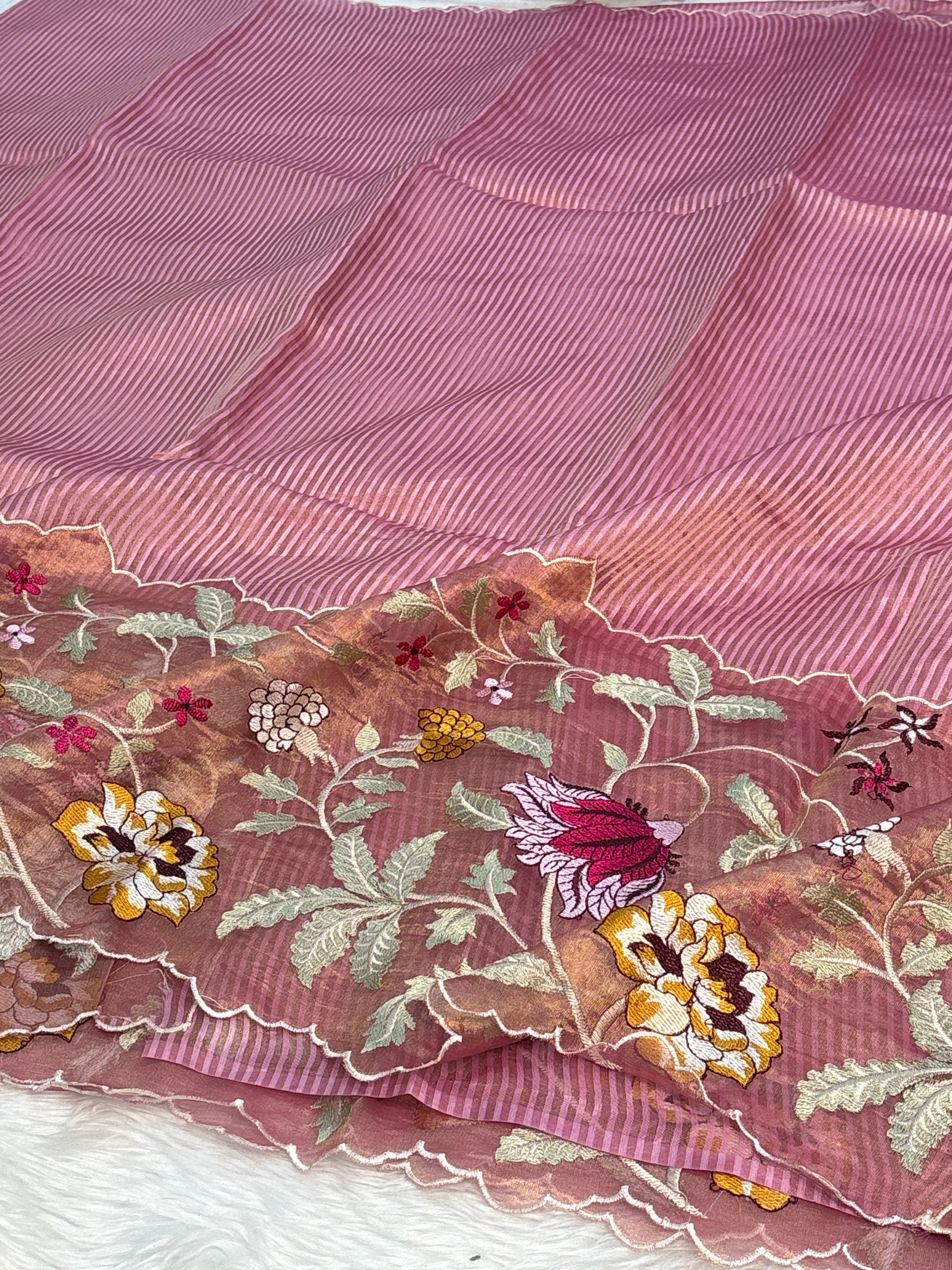 Pink Shaded Handloom Tissue Banarasi Saree