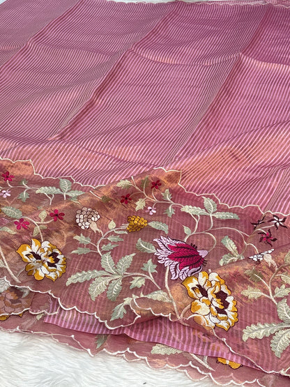 Pink Shaded Handloom Tissue Banarasi Saree