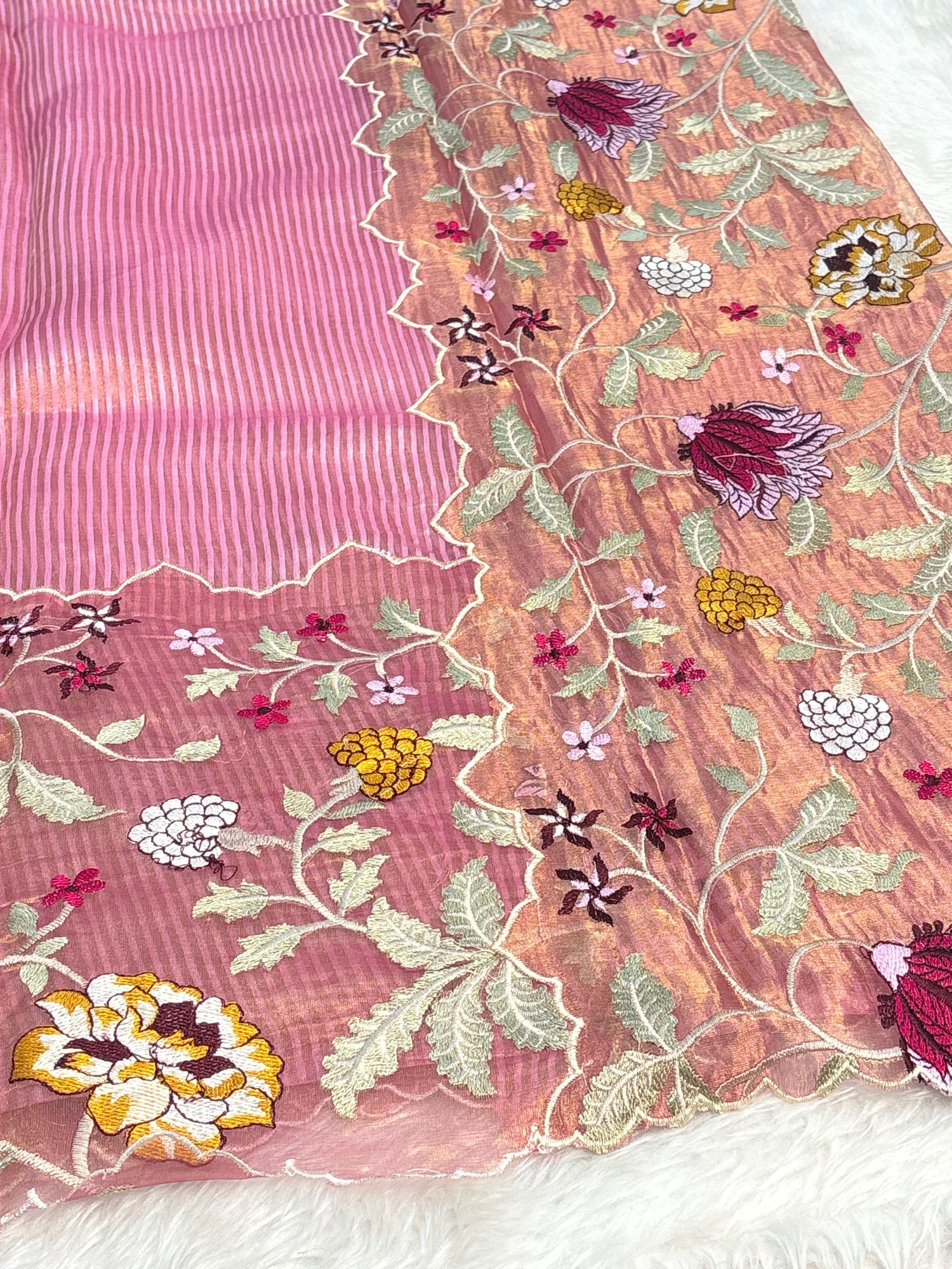 Pink Shaded Handloom Tissue Banarasi Saree