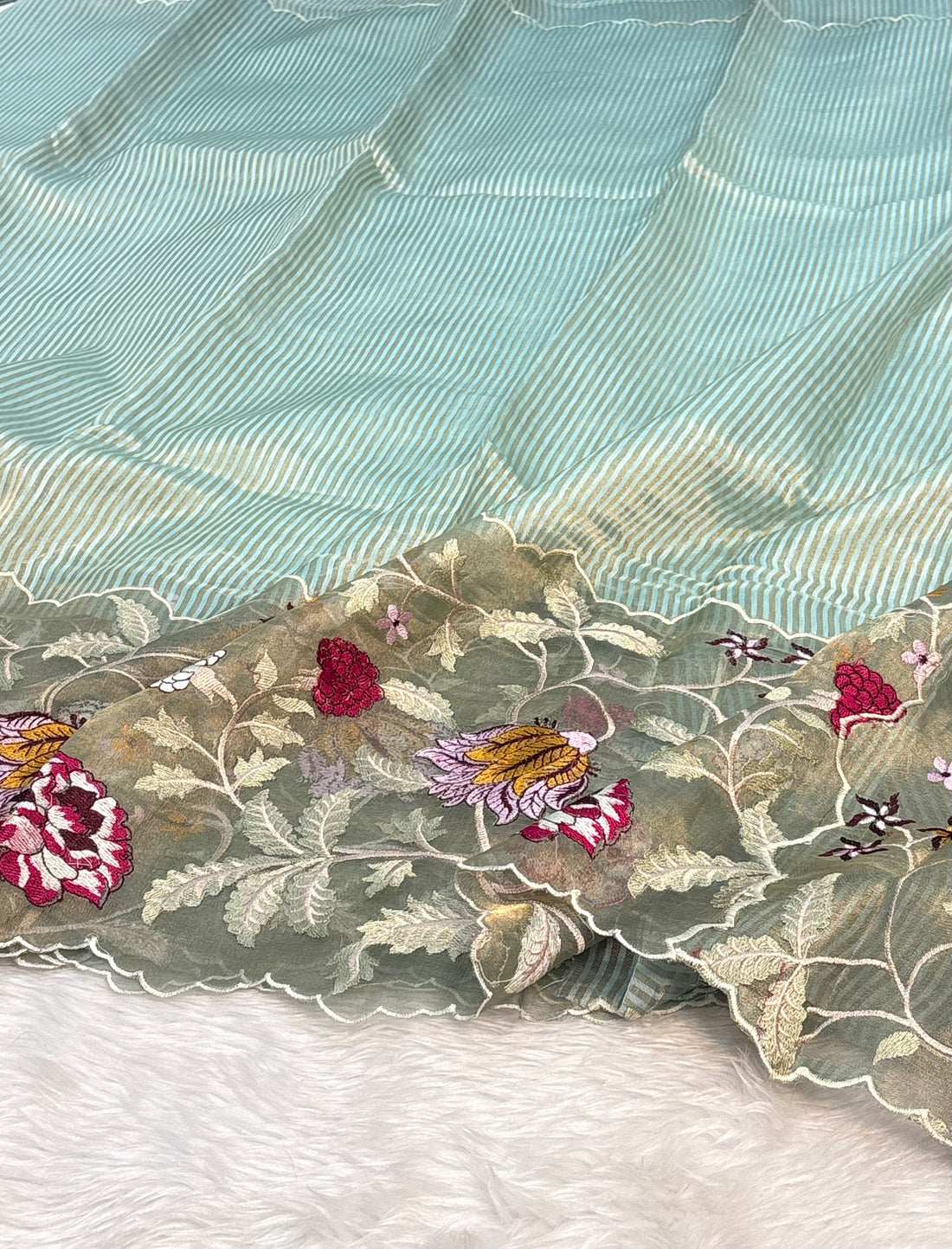 Pista Green Handloom Tissue Saree