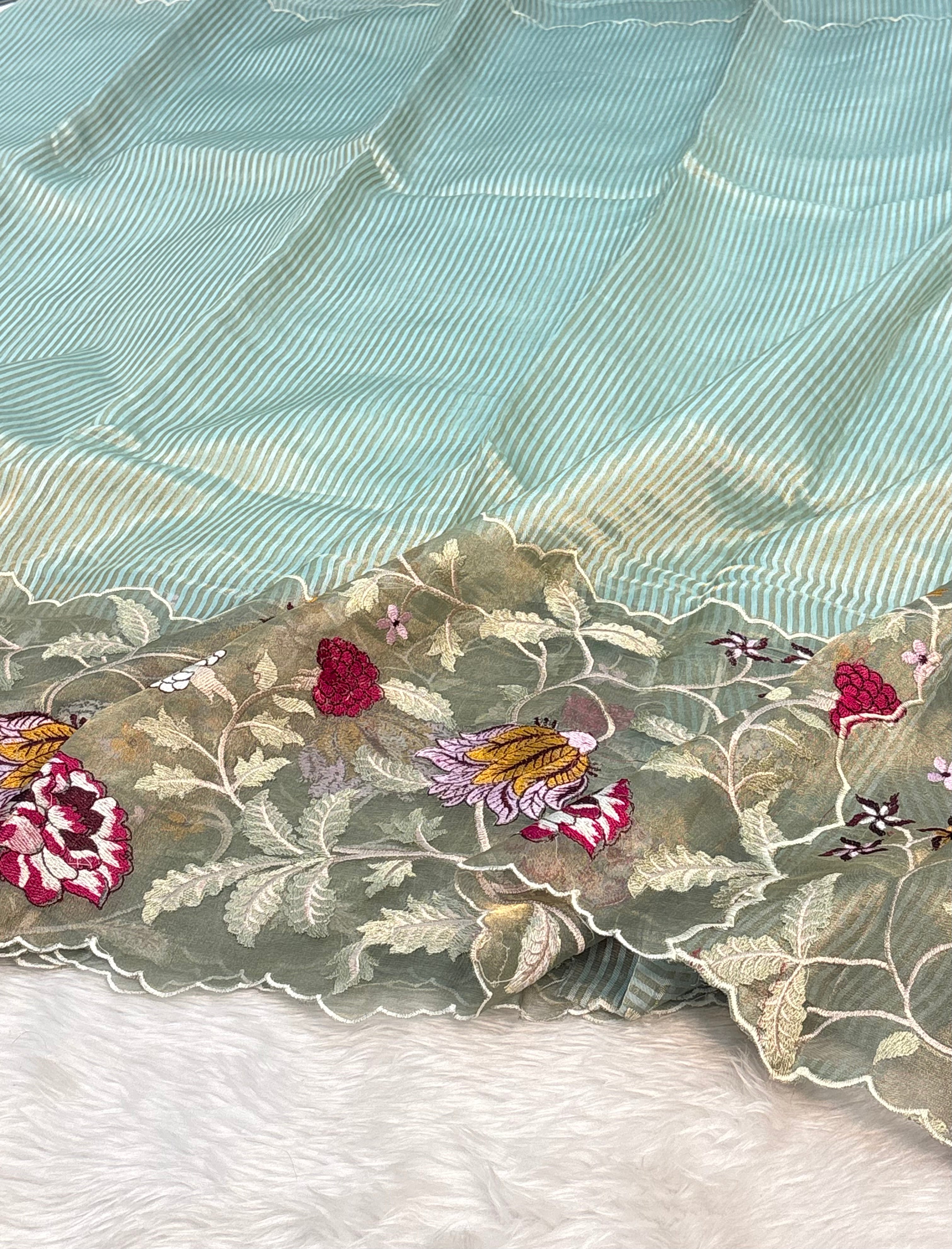 Pista Green Handloom Tissue Saree