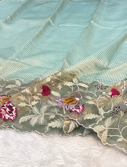 Pista Green Handloom Tissue Saree