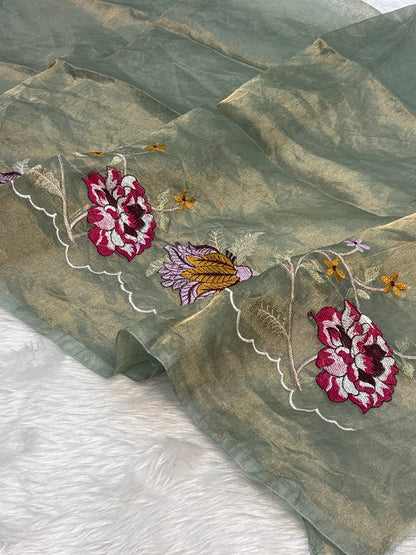 Pista Green Handloom Tissue Saree
