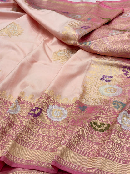 Baby Pink Pure Banarasi Ektara  Silk Handwoven Saree