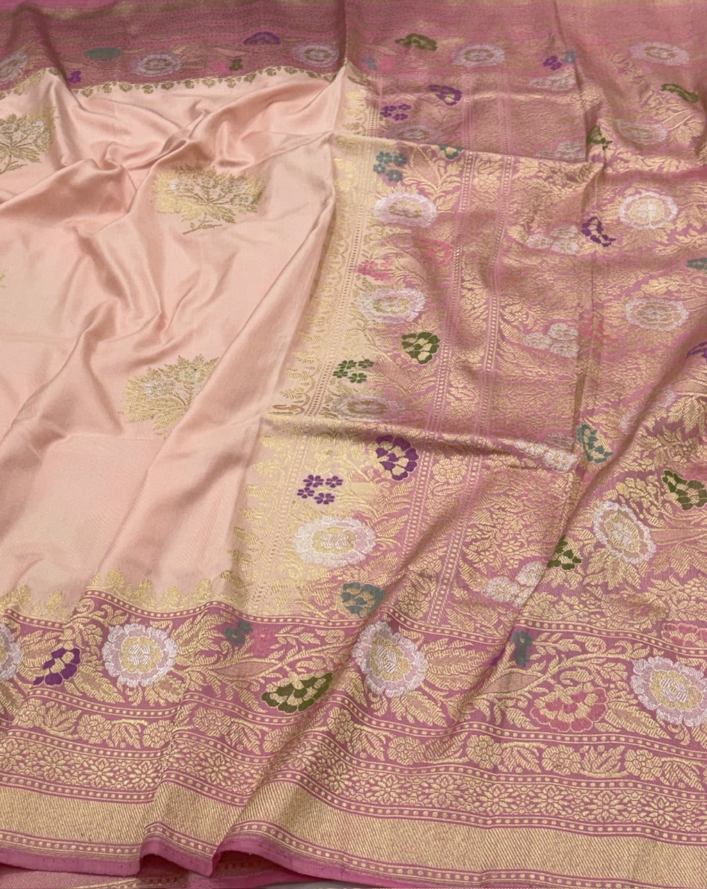 Baby Pink Pure Banarasi Ektara  Silk Handwoven Saree