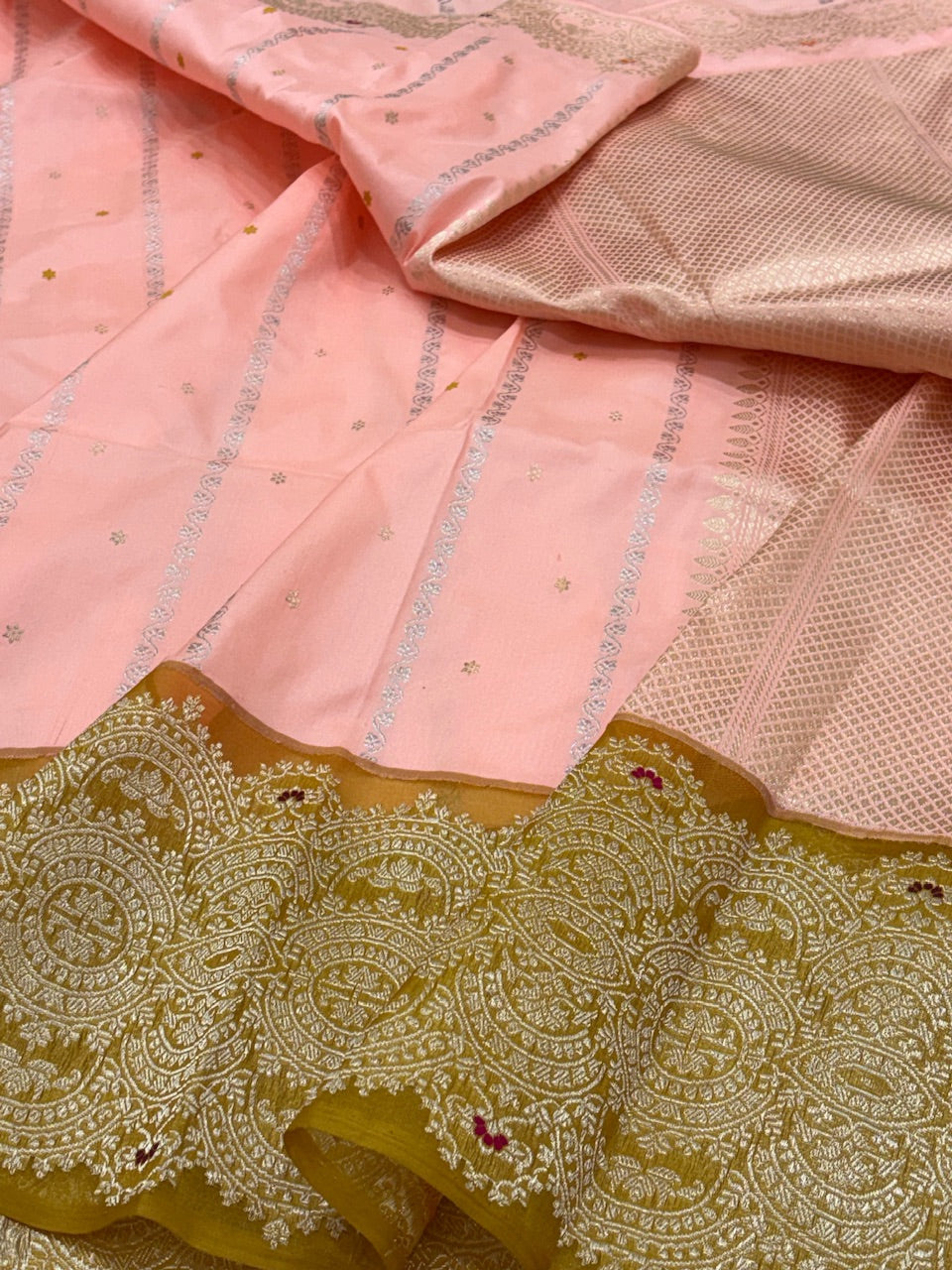 Peach Pink Banarasi Pure Katan Silk Handwoven Saree