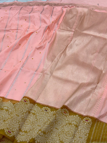 Peach Pink Banarasi Pure Katan Silk Handwoven Saree
