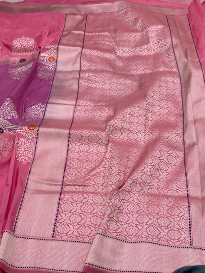 Pink Banarasi Pure Katan Silk Handwoven Saree