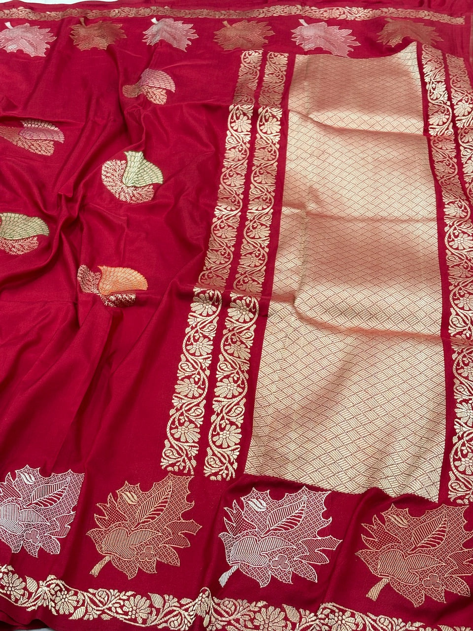 Red Pure Banarasi Ektara  Silk Handwoven Saree