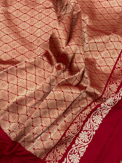 Red Pure Banarasi Ektara  Silk Handwoven Saree