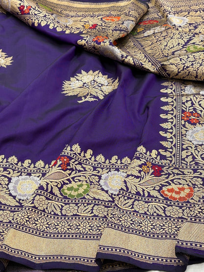 Purple Pure Banarasi Ektara  Silk Handwoven Saree