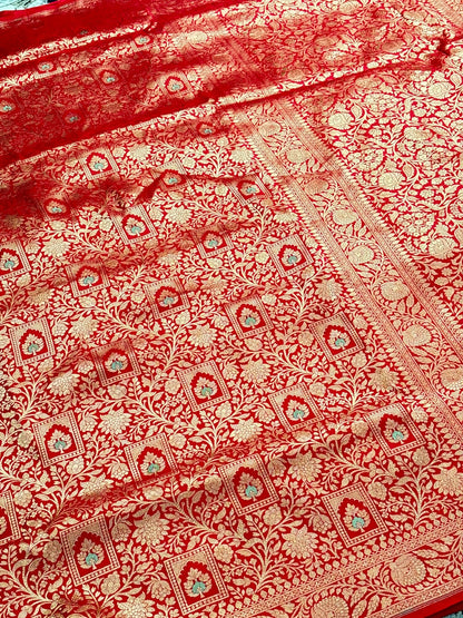 Red Banarasi Katan Brocade Silk Saree