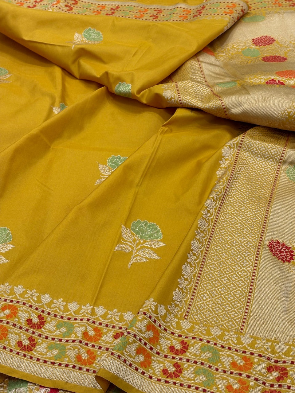Musterd Yellow Banarasi Pure Katan Silk Handwoven Saree