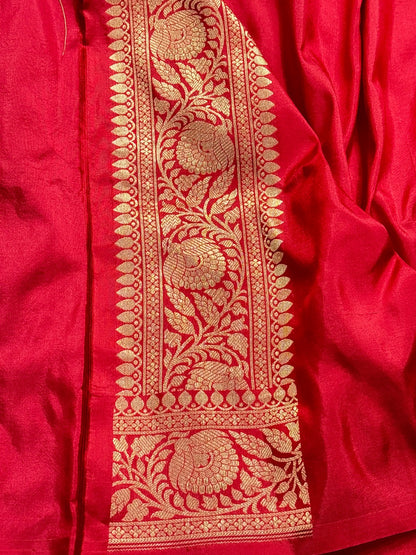 Red Banarasi Katan Brocade Silk Saree
